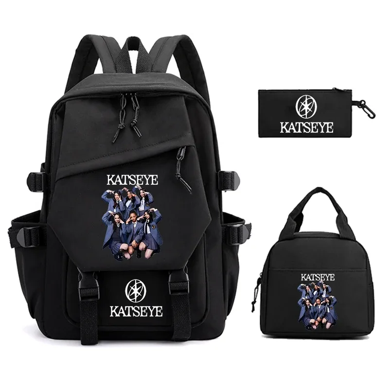 sac à dos imprimé katseye pour femmes, 3 pièces/ensemble, sac à déjeuner pour étudiants, trousse à crayons, sac d'école léger, sac à dos d'extérieur pour ordinateur portable