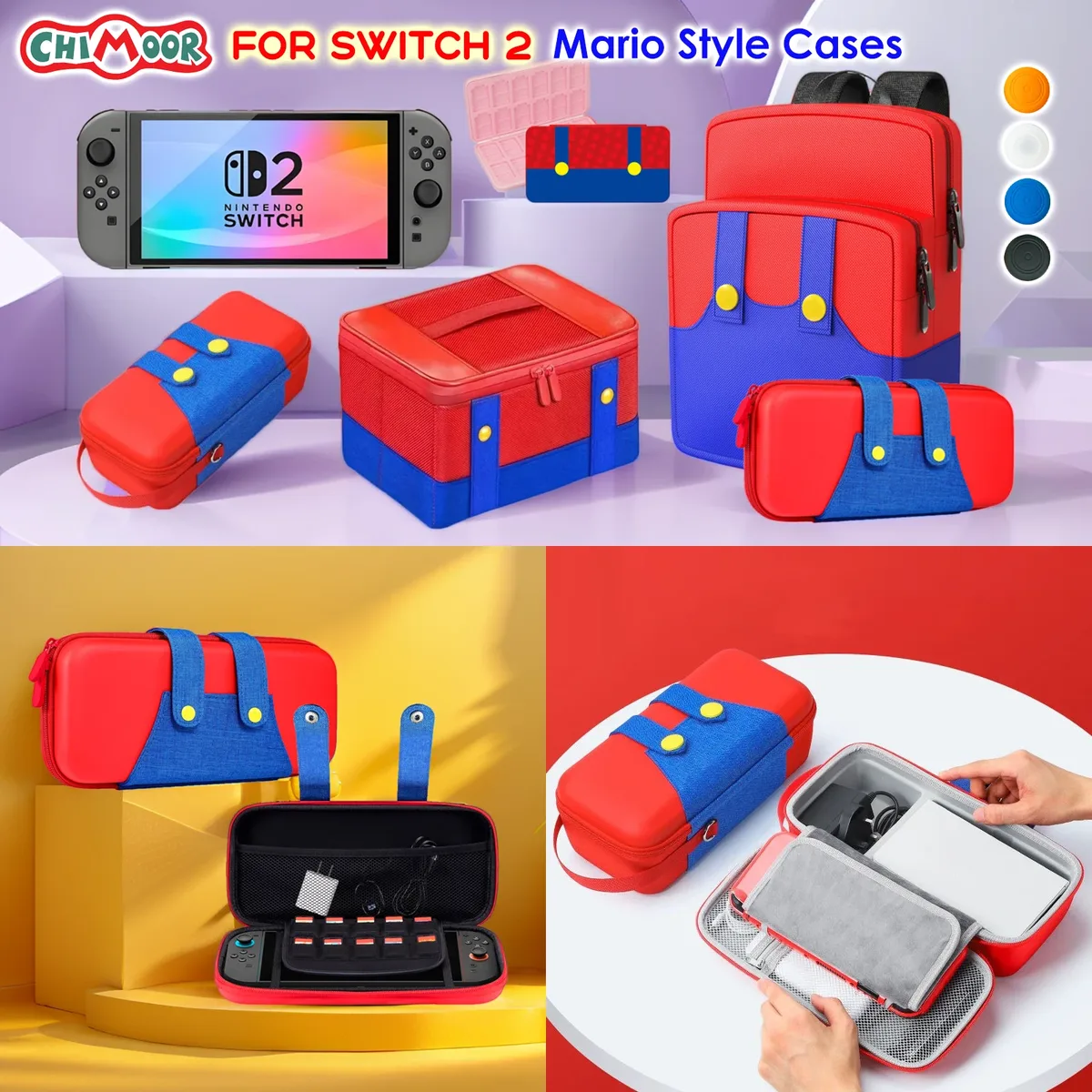 pour ns2 étui de transport de style mario pour switch 2 – sac de voyage ns2 avec poches de rangement pour filles et garçons