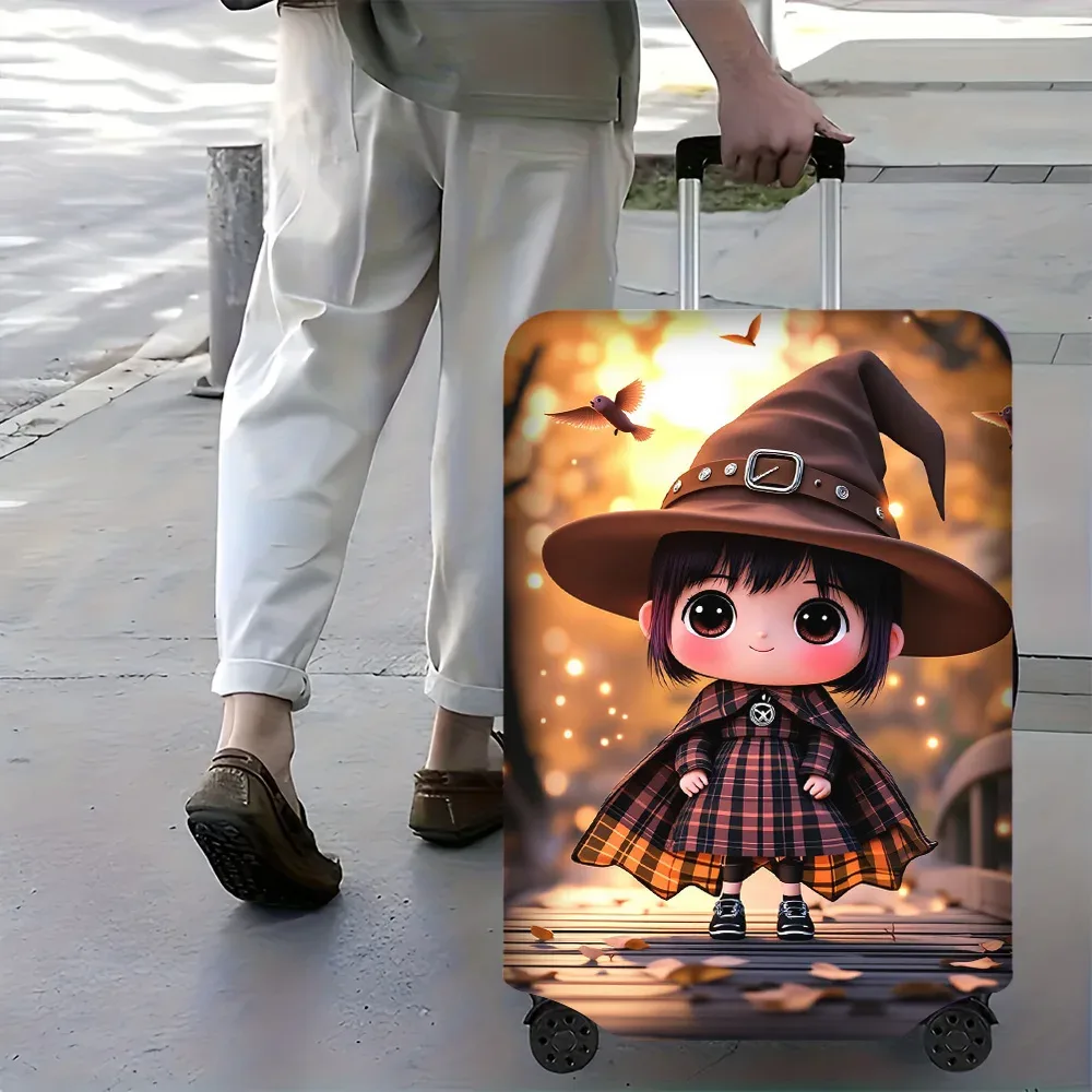 housse valise polyester motif sorcière mignonne oiseaux ciel doré marron noir rouge protection voyage grande capacité