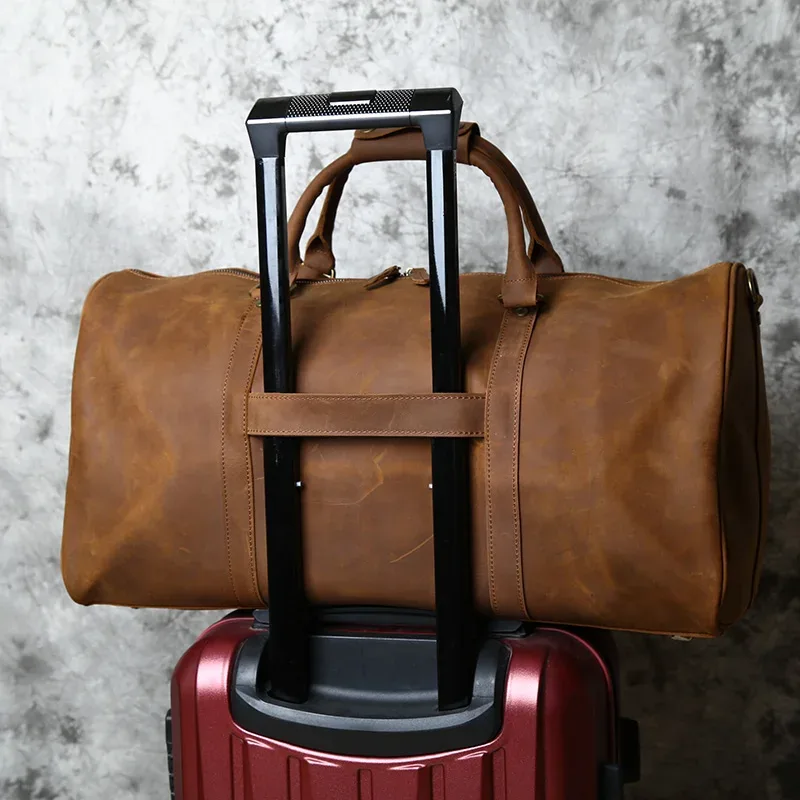 nzpj-sac de voyage rétro en cuir véritable pour homme, sac à main en cuir de cheval, couche supérieure, sac à bandoulière en cuir de vachette, bagage à roulettes portable