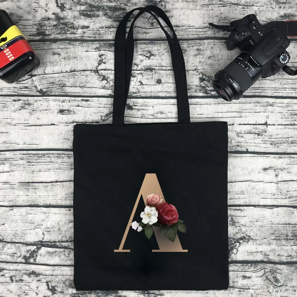 sac de shopping écologique pour femmes, sac à bandoulière portable pliable noir, sac à main réutilisable de grande capacité avec lettres, fourre-tout bolsos