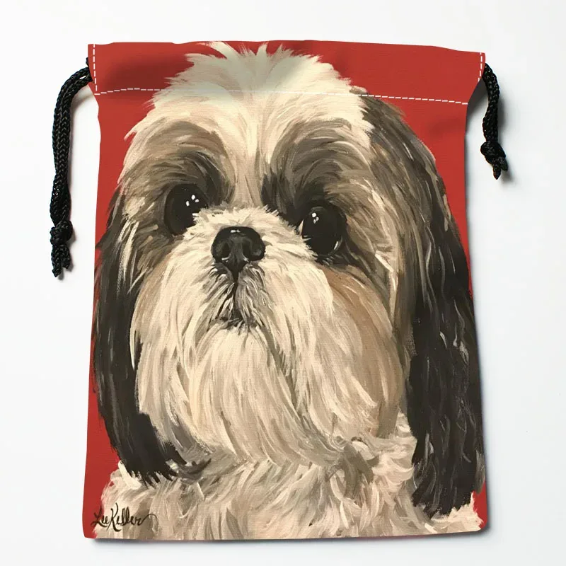 sac à cordon personnalisé pour peinture de chien shih tzu, 18x22cm, petit sac de voyage en tissu pour femmes, pochette cadeau de noël