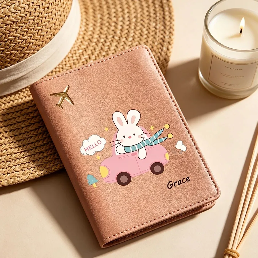 porte-passeport personnalisé avec motif de lapin, pochette de voyage personnalisée en 6 couleurs pour la protection des documents d'avion