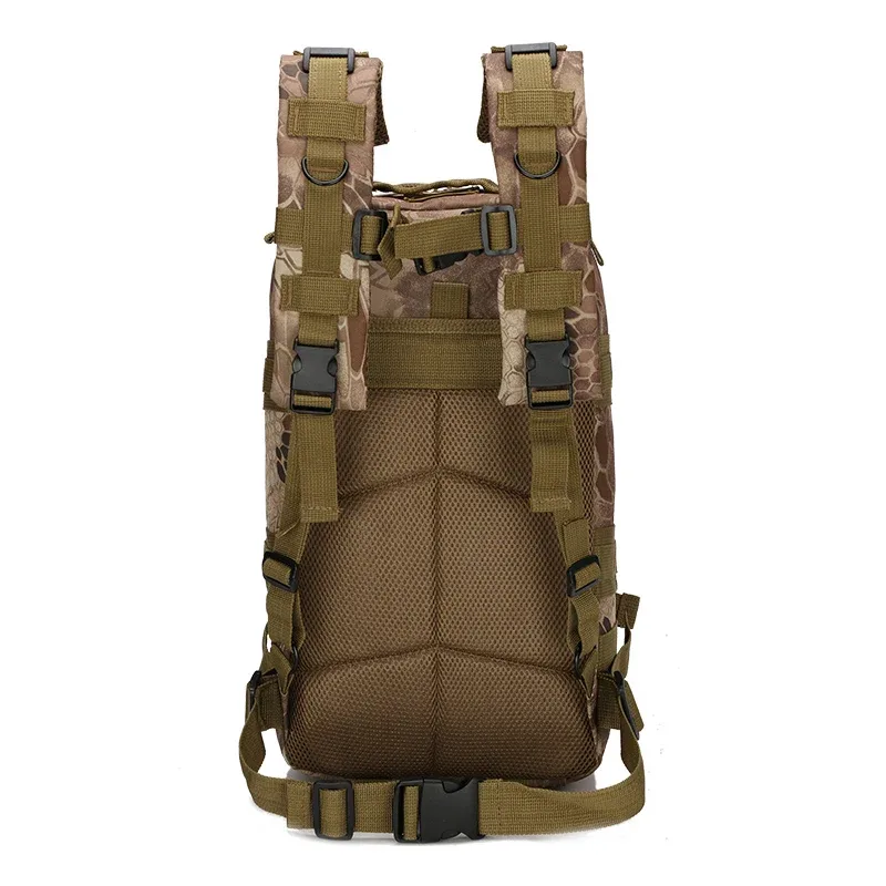 sac dos nylon camouflage vert beige marron compact 20 35 litres ventilation ceinture coussin air poche intérieure fendue poignée souple extérieure bandes ajustables