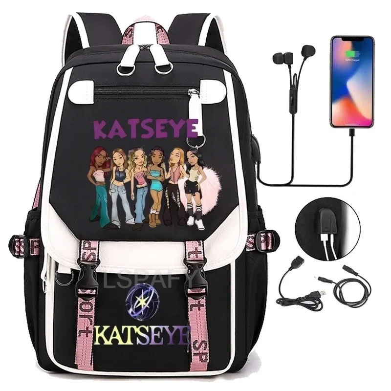 sac à dos multicolore katseye, patchwork, grande capacité, sac à dos de voyage, mochila, sac à dos pour femme, sac à dos en toile, sac à dos pour ordinateur portable, sacs d'école