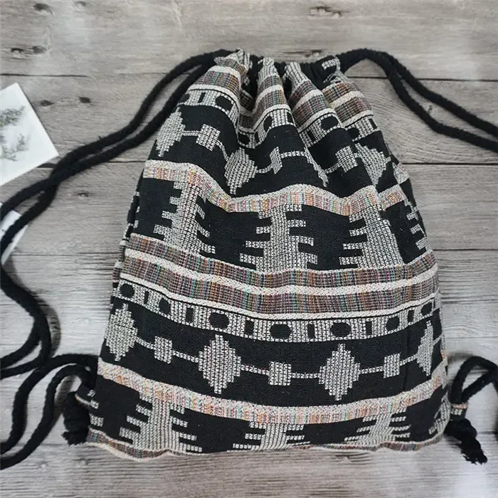 sac à dos en tissu pour femme 2026, style bohème chic, ethnique, tribal, ibiza, gypsy, aztec, doux, marron, avec cordon de serrage