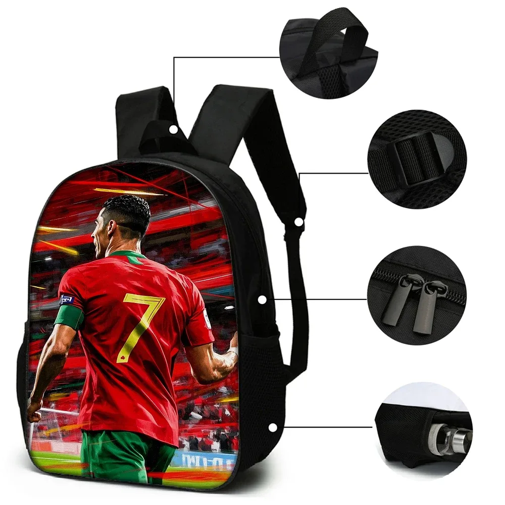 sac dos polyester noir motif joueur football maillot rouge numéro 7 format rectangulaire poignées souple usage voyage