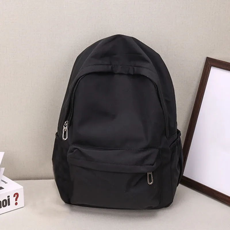sac à dos d'école imperméable de grande capacité pour femmes, fermeture éclair lisse, couleur unie, sac à dos décontracté pour adolescentes, sac à dos pour étudiantes