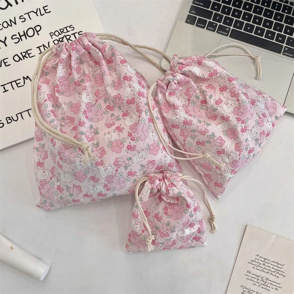 trousse de maquillage portable kawaii pour femme, trousse de toilette kawaii, rangement de cosmétiques, étui à cosmétiques de voyage, étui à cordes de proximité, jolie trousse de maquillage florale