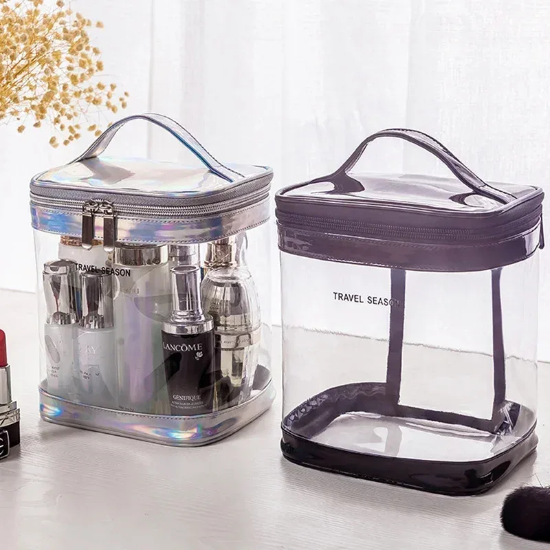 sac à cosmétiques de maquillage transparent, pochette de toilette de voyage portable, pochette transparente étanche, rangement, kit de lavage de voyage à domicile