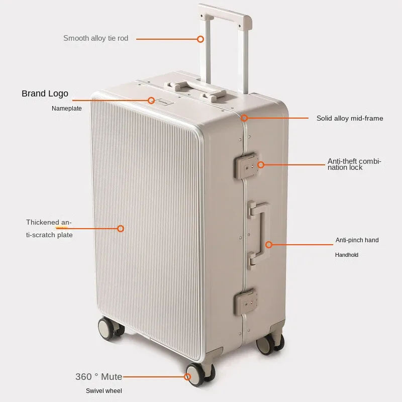 valise de mode 24 pouces avec cadre en aluminium et coque en pc durable, valise à roulettes grande capacité 28 pouces sur roulettes silencieuses, bagage 20 pouces