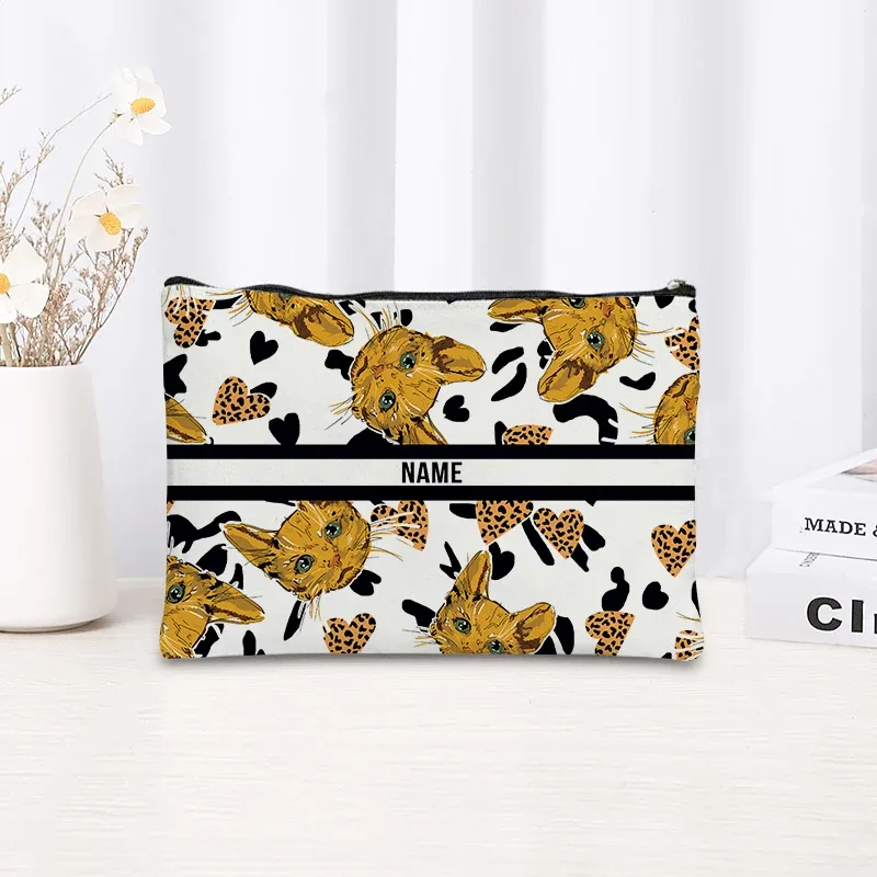 trousse de maquillage à motif léopard et tigre, trousse de toilette cosmétique essentielle pour les voyages, cadeau d'anniversaire ou de vacances avec nom personnalisé, trousse de maquillage