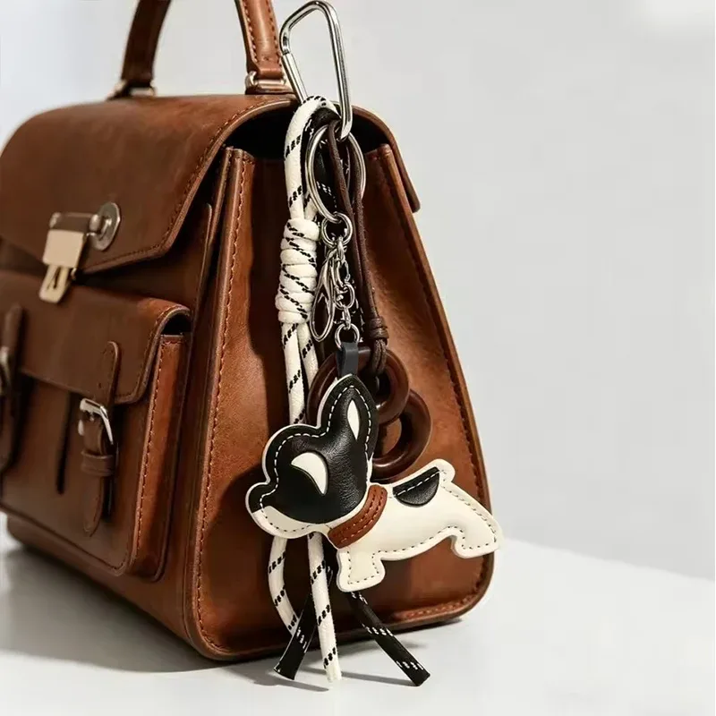Adorable porte-clés en cuir PU Bouledogue Français, pendentif mignon pour sac, breloque pour sac à dos, porte-clés de voiture, cadeaux et accessoires