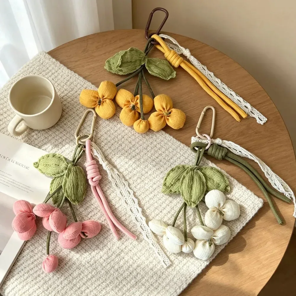 breloque de sac en tissu en forme de fleur, ruban en dentelle, pince à bouquet, accessoire pour sacs à main, sacs cabas, sacs à dos, cadeau mignon pour femmes, décoration quotidienne.
