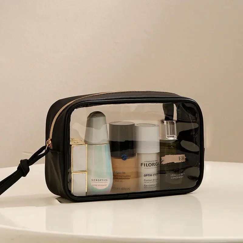 sac de rangement transparent, 1 pièce, trousse de maquillage transparente, trousse de toilette, kit de voyage polyvalent, organisateur portable anti-poussière de grande capacité