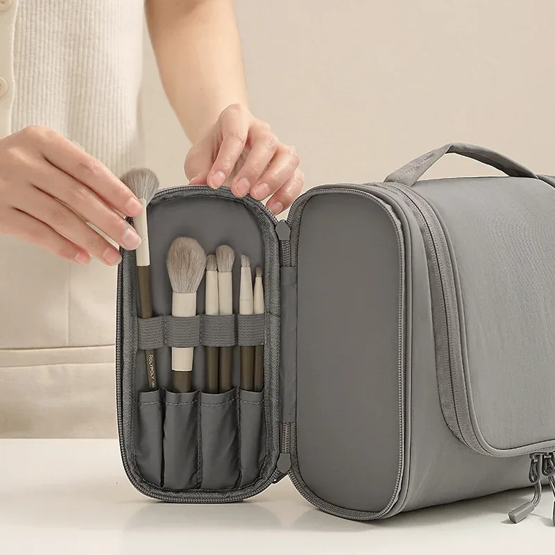 trousse de toilette suspendue à double ouverture grande capacité multi-compartiments portable pour voyage rangement cosmétique maquillage