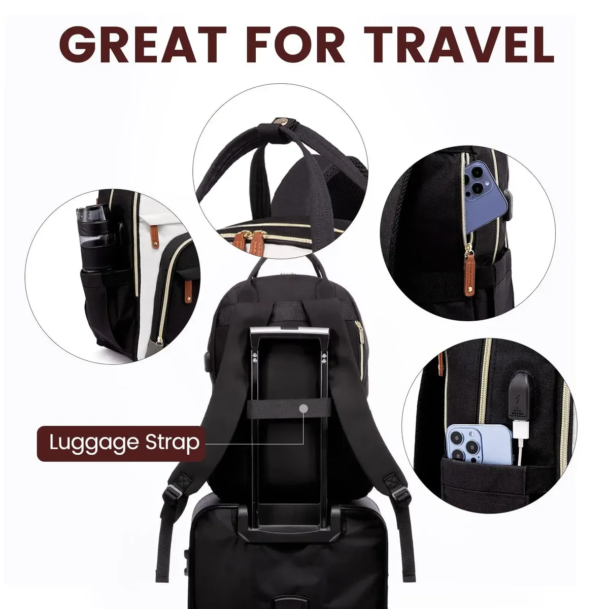 sac à dos imperméable pour femme, léger, pour le travail, grande capacité, 15,6 pouces, rangement pour ordinateur, sac de transport