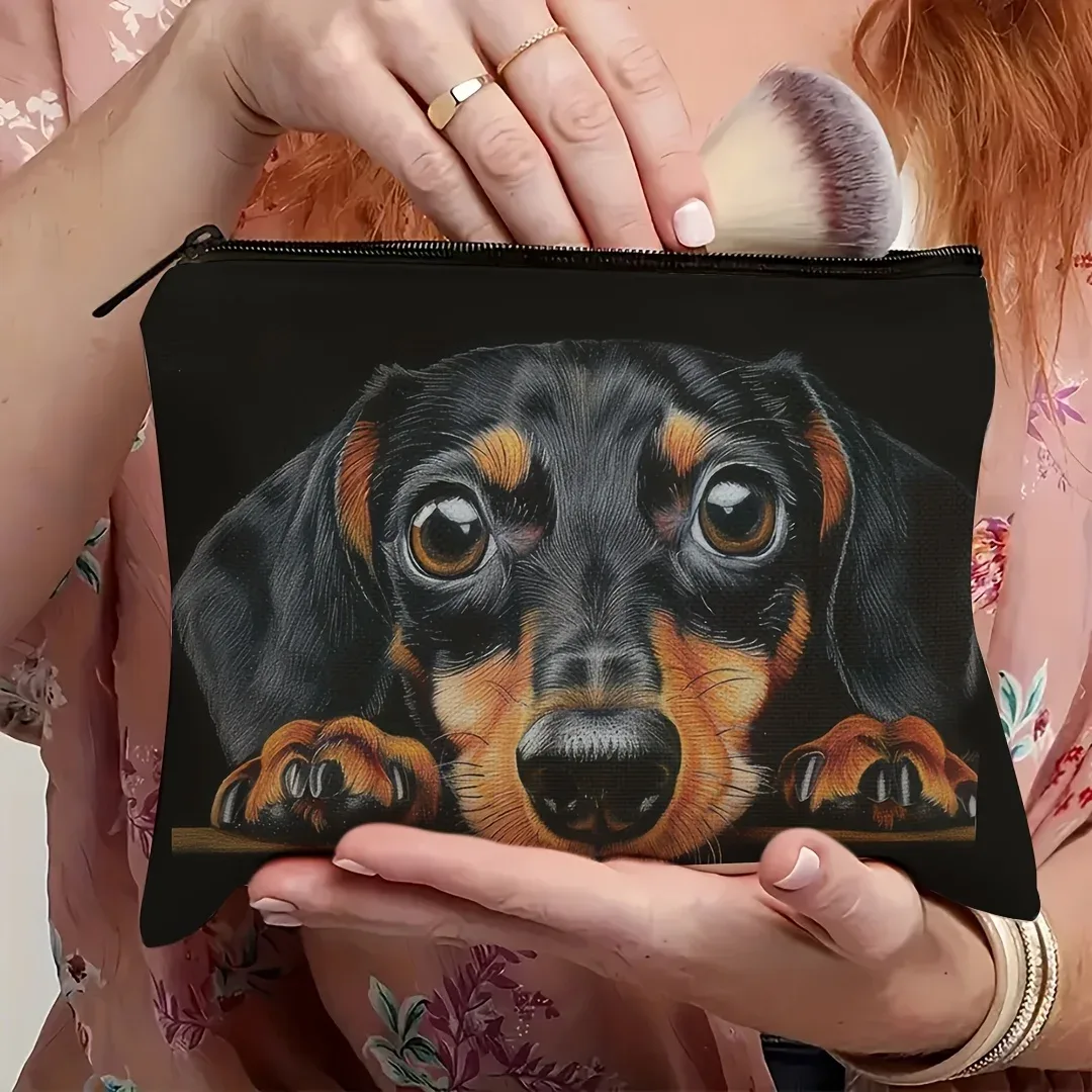 trousse de maquillage teckel, design de chien réaliste et vibrant, organisateur de toilette, sac de rangement portable durable et adapté aux voyages, sac à cosmétiques