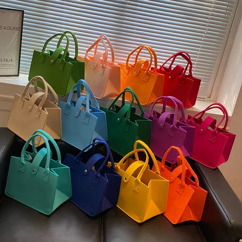 Sac fourre-tout en feutre grande capacité couleur bonbon style Ins, sac de courses portable à main, idéal pour cadeau de mariage et sac de transport quotidien