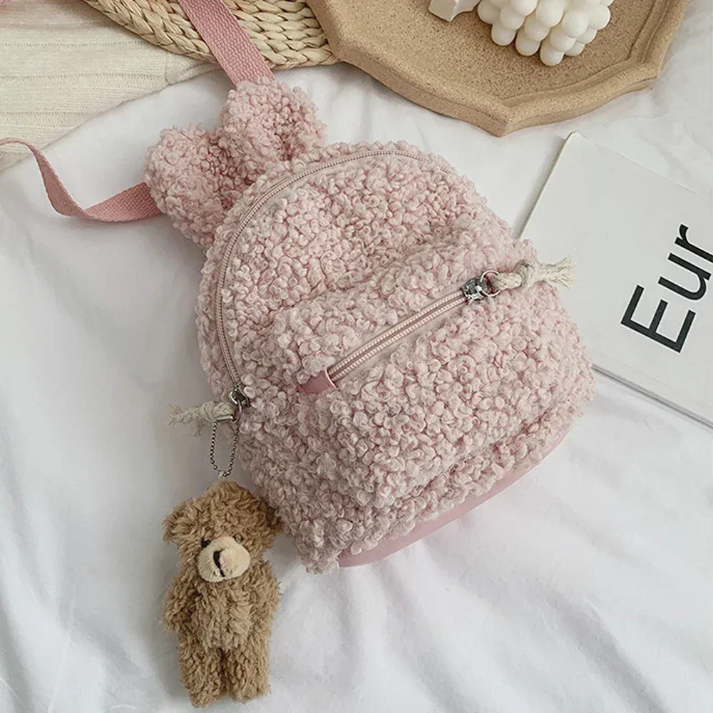 sac à dos en peluche pour enfants en bas âge, sac d'école de maternelle avec oreilles de lapin mignonnes, sac de jour en polaire chaude d'hiver, sac de voyage en plein air pour garçons et filles