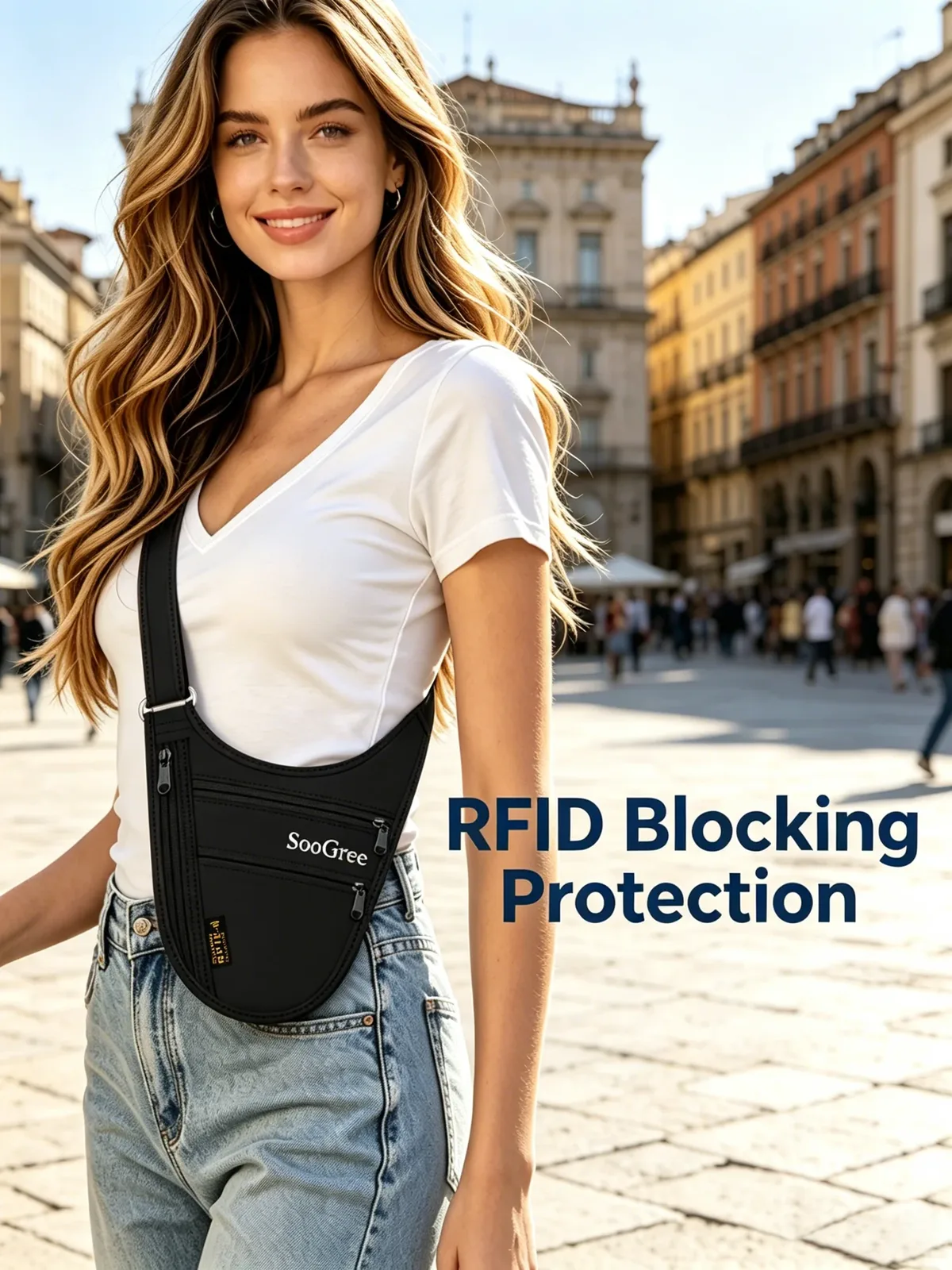 soogree pochette de voyage antivol avec blocage rfid, sac à bandoulière de sécurité caché, porte-passeport, porte-cartes, porte-téléphone, portefeuille pour hommes et femmes