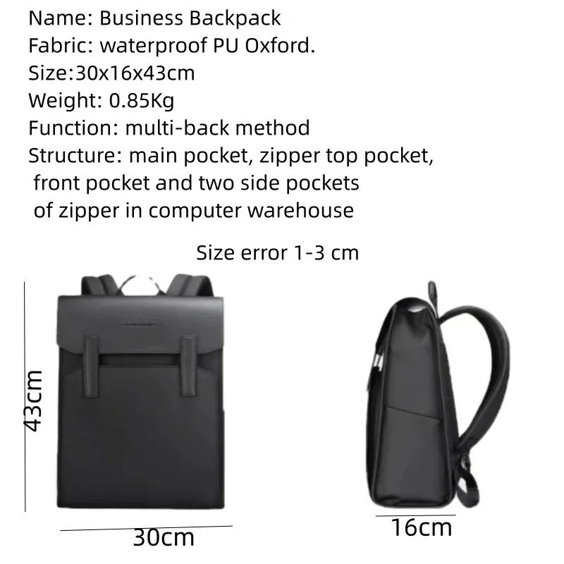 sac à dos en cuir noir classique mark ryden pour le travail, sac pour ordinateur portable 15,6 pouces, sac imperméable, sacs d'école, sacs à dos d'affaires pour hommes