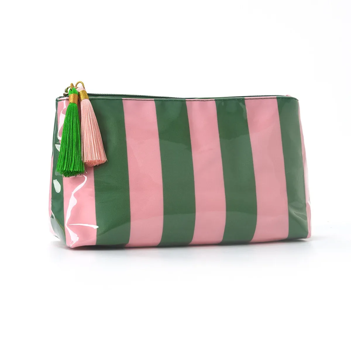 trousse de maquillage rayée en pvc avec franges et fermeture éclair, trousse de toilette de voyage imperméable, étui pour pinceaux de maquillage, pochette косметичка