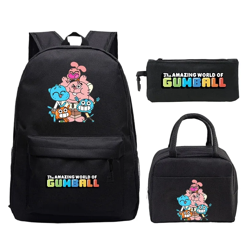 sac à dos the amazing world of gumball pour garçons et filles, cartable pour ordinateur portable, sac à dos pour étudiants, mochila de voyage confortable, 3 pièces/ensemble
