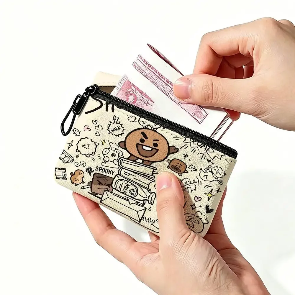 petite bourse à monnaie mignonne bt21 en tissu oxford, pochette de rangement multi-usages pour clés, cartes, pièces de monnaie