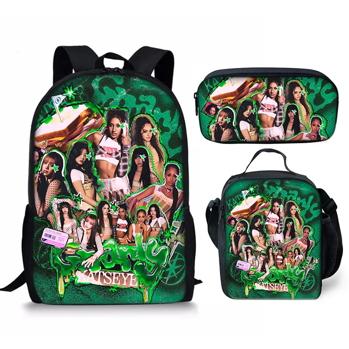 sac à dos d'école kpop katseye 3d imprimé, 3 pièces/ensemble, avec sac à déjeuner et trousse à crayons – nouveauté amusante et populaire de luxe