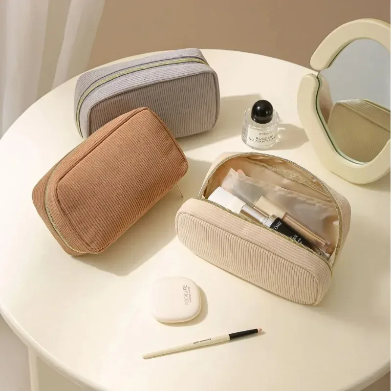sac à cosmétiques de voyage en velours côtelé, sac de rangement de maquillage portable, sacs à main pour femmes, organisateur de maquillage à fermeture éclair, sac de rangement de voyage et sac de maquillage