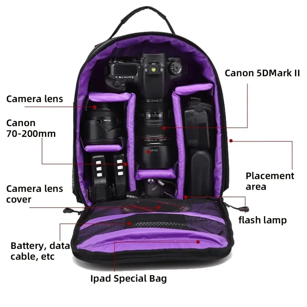 sac à dos pour appareil photo numérique dslr, résistant à l'usure, étanche, multifonctionnel, respirant, pour photographie, boîte