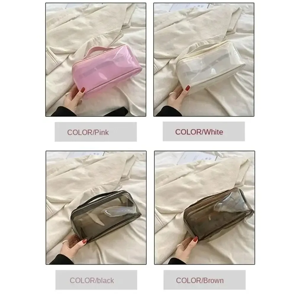 grande trousse de maquillage transparente en forme d'oreiller avec fermeture éclair, sac de toilette pour femme, imperméable, poignée supérieure, sacs de toilette transparents