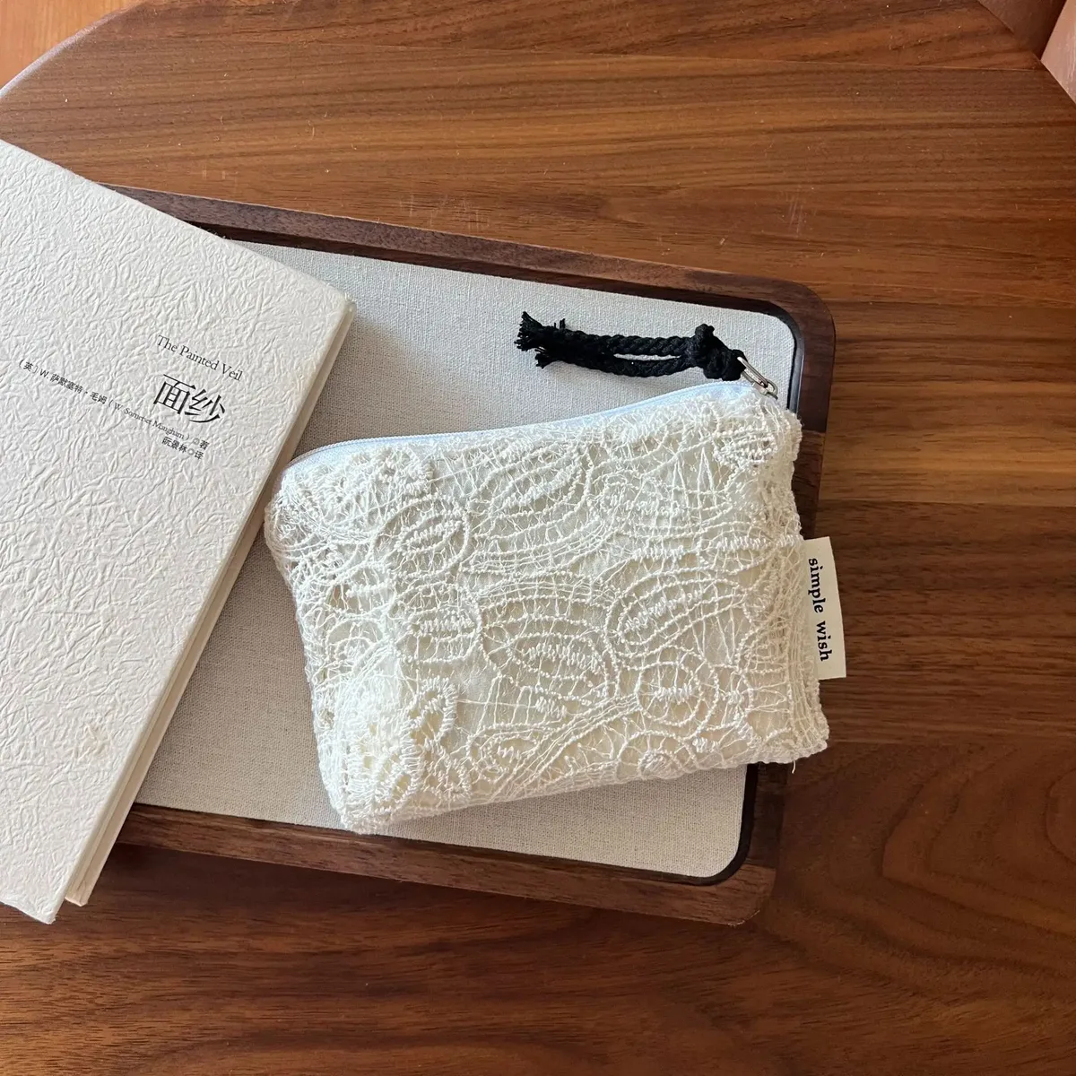 mini sac à maquillage rétro en dentelle brodée, porte-monnaie à fermeture éclair, petit organisateur de cosmétiques, pochette pour serviettes hygiéniques, porte-cartes