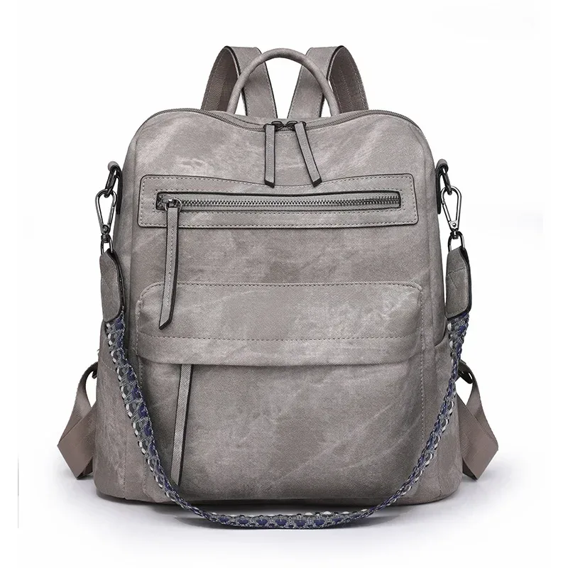 sac à main en cuir pu imperméable et antivol pour femmes, grande capacité, rétro, voyage, collège, sac à dos pour ordinateur portable, sac à bandoulière