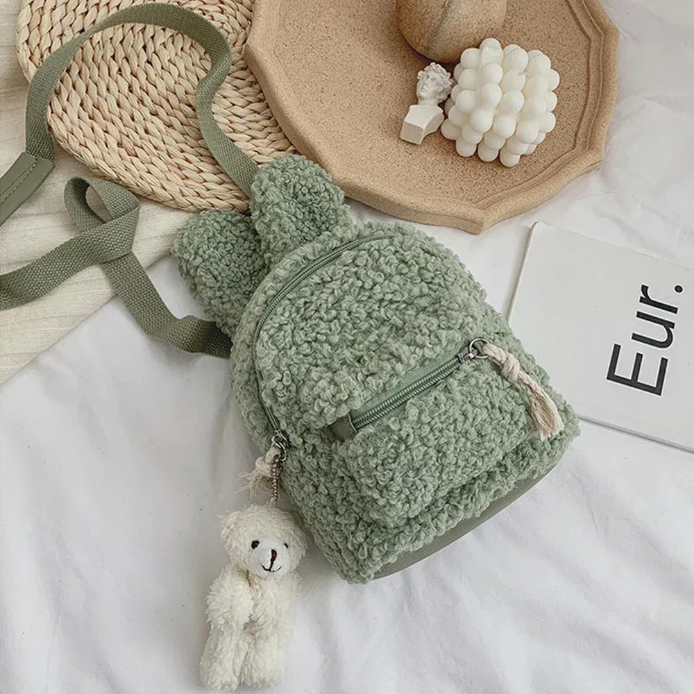 sac à dos en peluche pour enfants en bas âge, sac d'école de maternelle avec oreilles de lapin mignonnes, sac de jour en polaire chaude d'hiver, sac de voyage en plein air pour garçons et filles