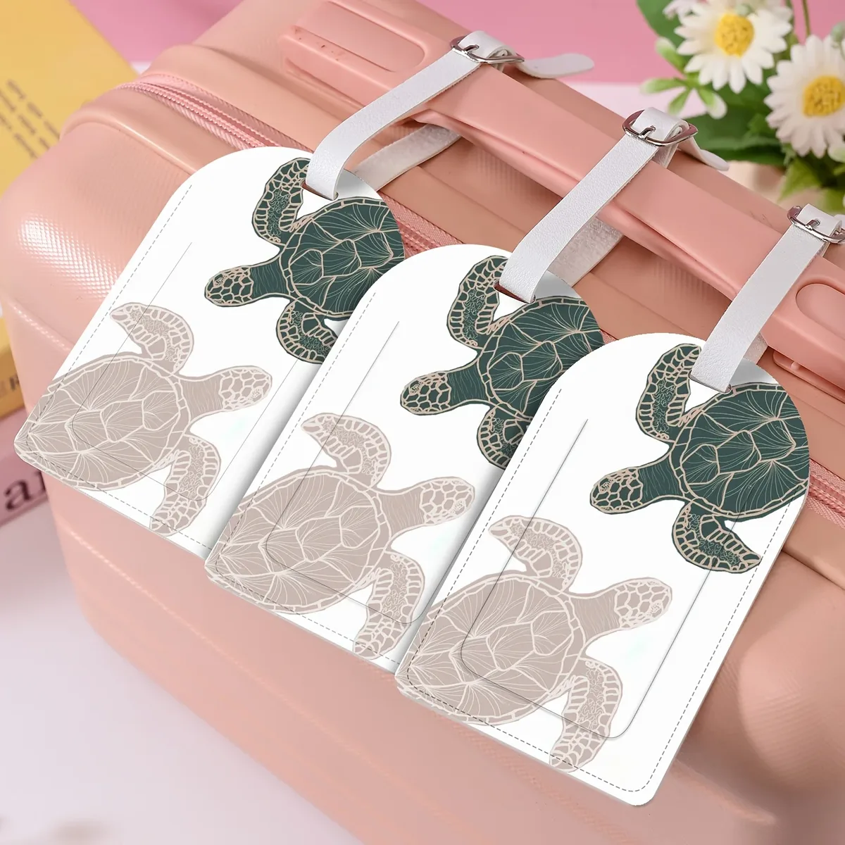 étiquette de bagage tortue de mer, idéale pour les aéroports, les croisières et les voyages d'affaires, étiquette de valise légère en pu avec tortue de mer, cadeau de voyage