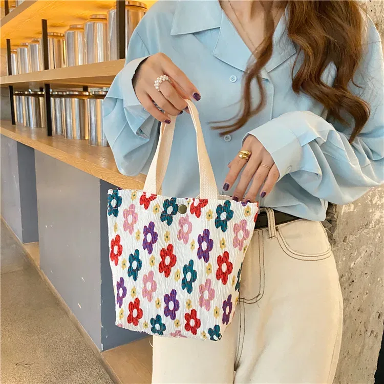 petit sac fourre-tout en velours côtelé de style coréen pour femmes et filles, mini sacs à main, sacs à lunch, shopping, grill, poudres à main, mignon
