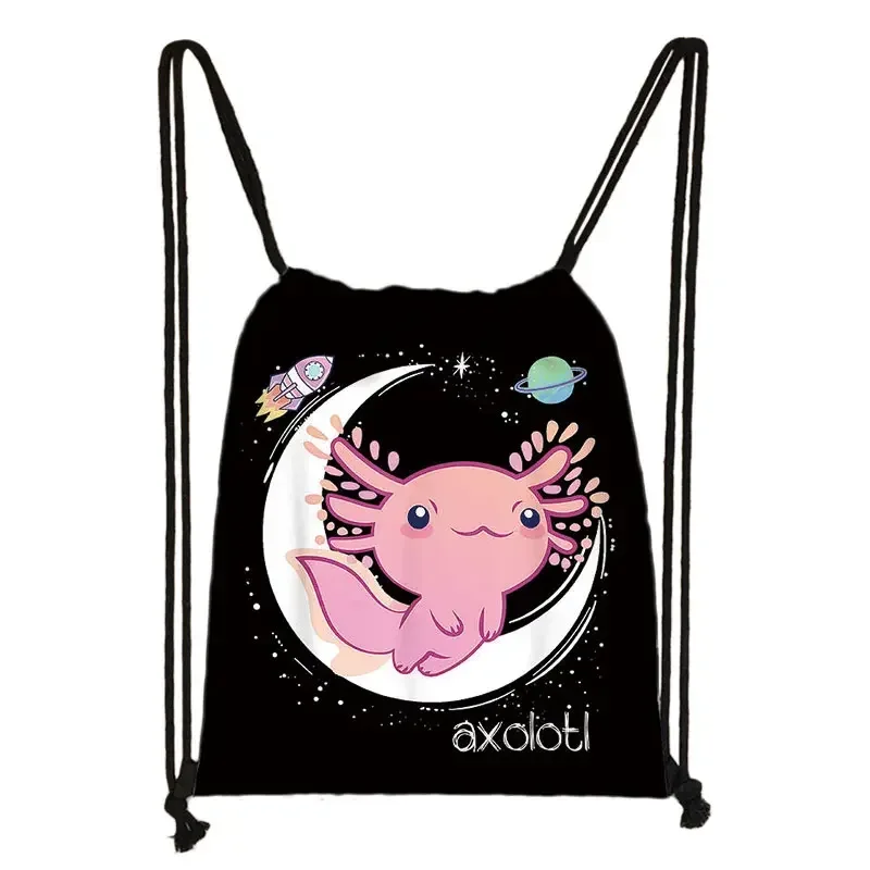 kawaii dessin animé axolotl poisson jouant des jeux vidéo sac à dos tours de mer axolotl/fouron harajuku sacs à cordon sac de voyage en toile