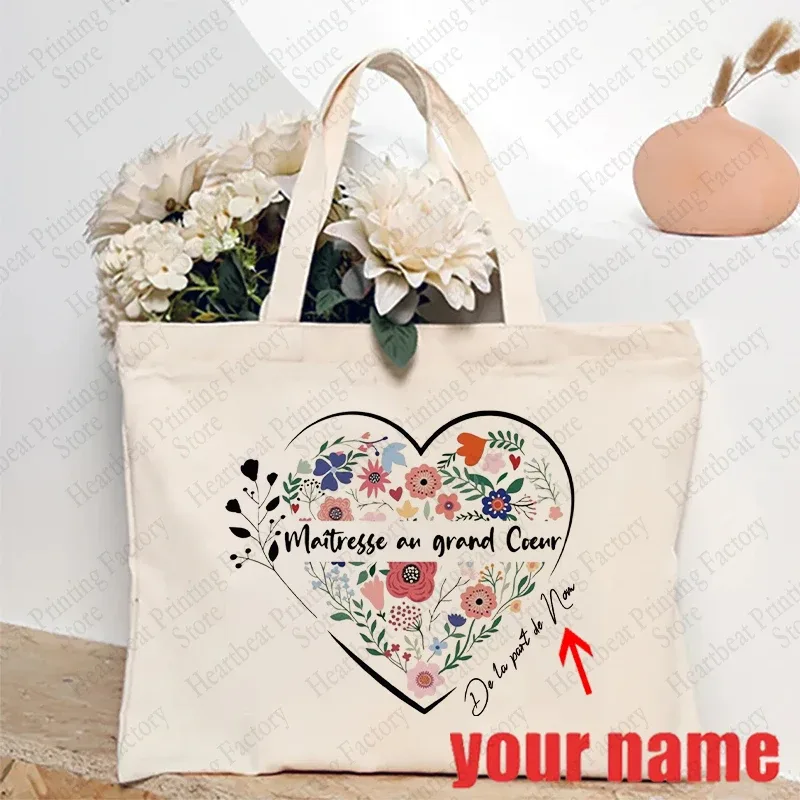 sac fourre-tout d'appréciation floral personnalisé pour enseignants avec nom personnalisé - sac à bandoulière cadeau éducatifs cadeaux de fin de l'année scolaire