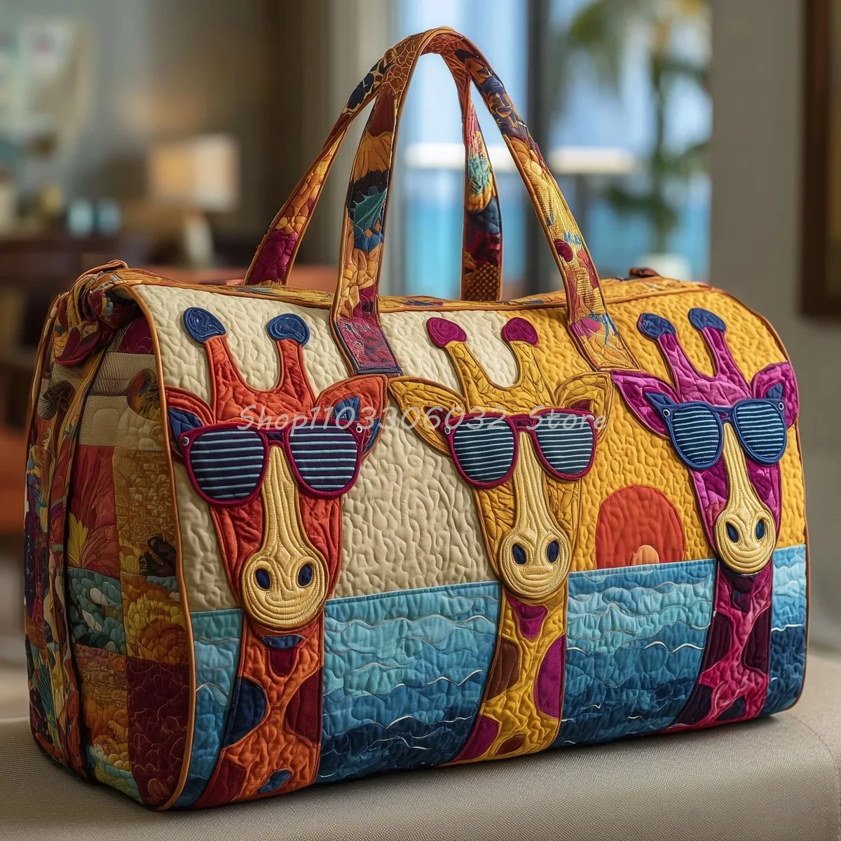  sac de voyage matelassé à imprimé girafe de dessin animé pour femmes et hommes, sac fourre-tout de week-end pour l'extérieur 
