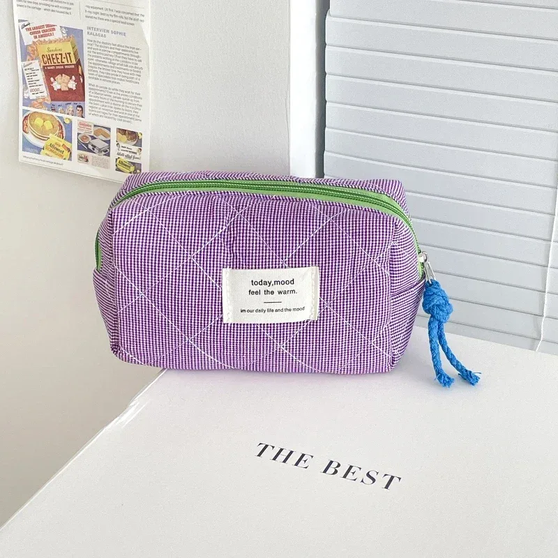 sacs à cosmétiques matelassés à carreaux pour filles, pochette rétro pour dames, porte-monnaie, sac de rangement de toilette portable de voyage pour femmes