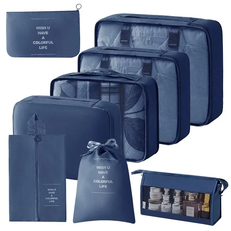 organisateur voyage polyester beige compartiments zippés poches intérieures cube sac compression chaussures pochettes housse vêtements