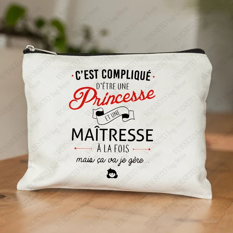 trousse de maquillage pour femmes avec appréciation des enseignants français, trousse à cosmétiques au design artistique, trousse à crayons pour femmes