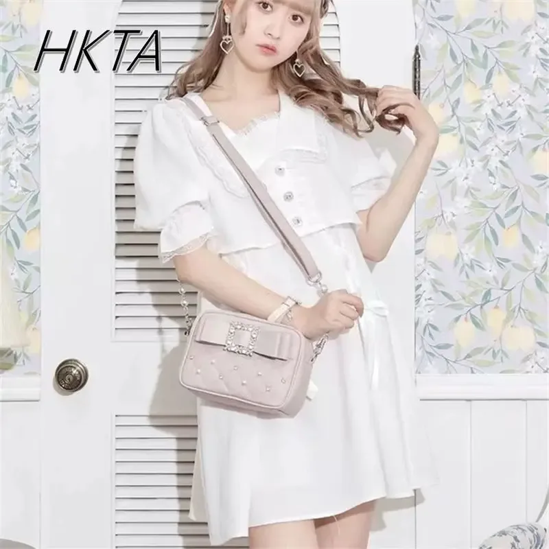 petit sac carré japonais avec nœud en diamant pour femmes, sacoche y2k avec perles et perles, mini sac à bandoulière pour filles