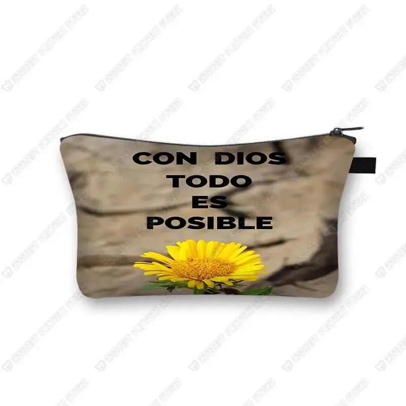 trousse à cosmétiques avec verset de la bible chrétienne en espagnol, trousse de maquillage, trousse de beauté, trousse de toilette