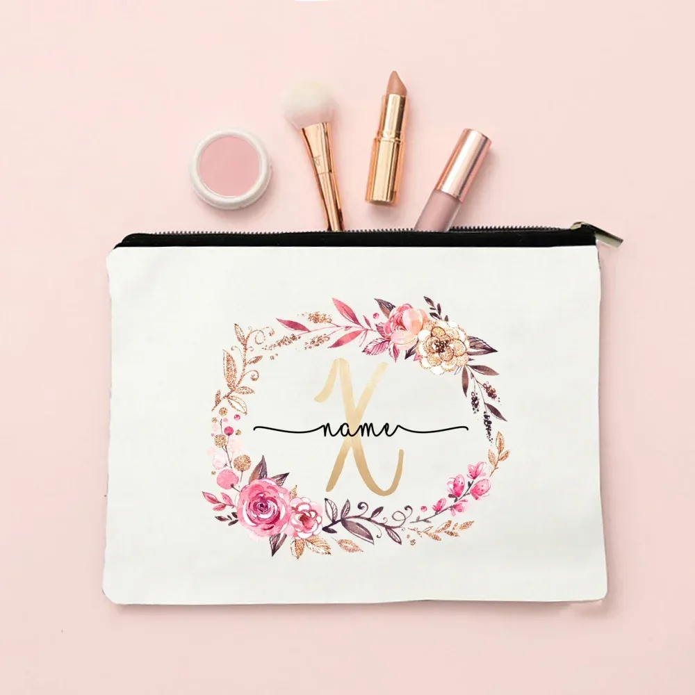 trousse de maquillage personnalisée avec initiale et nom, étui à cosmétiques pour patients, monogramme en toile, poudres de toilette, cadeaux d'anniversaire, de mariage, de demoiselle d'honneur