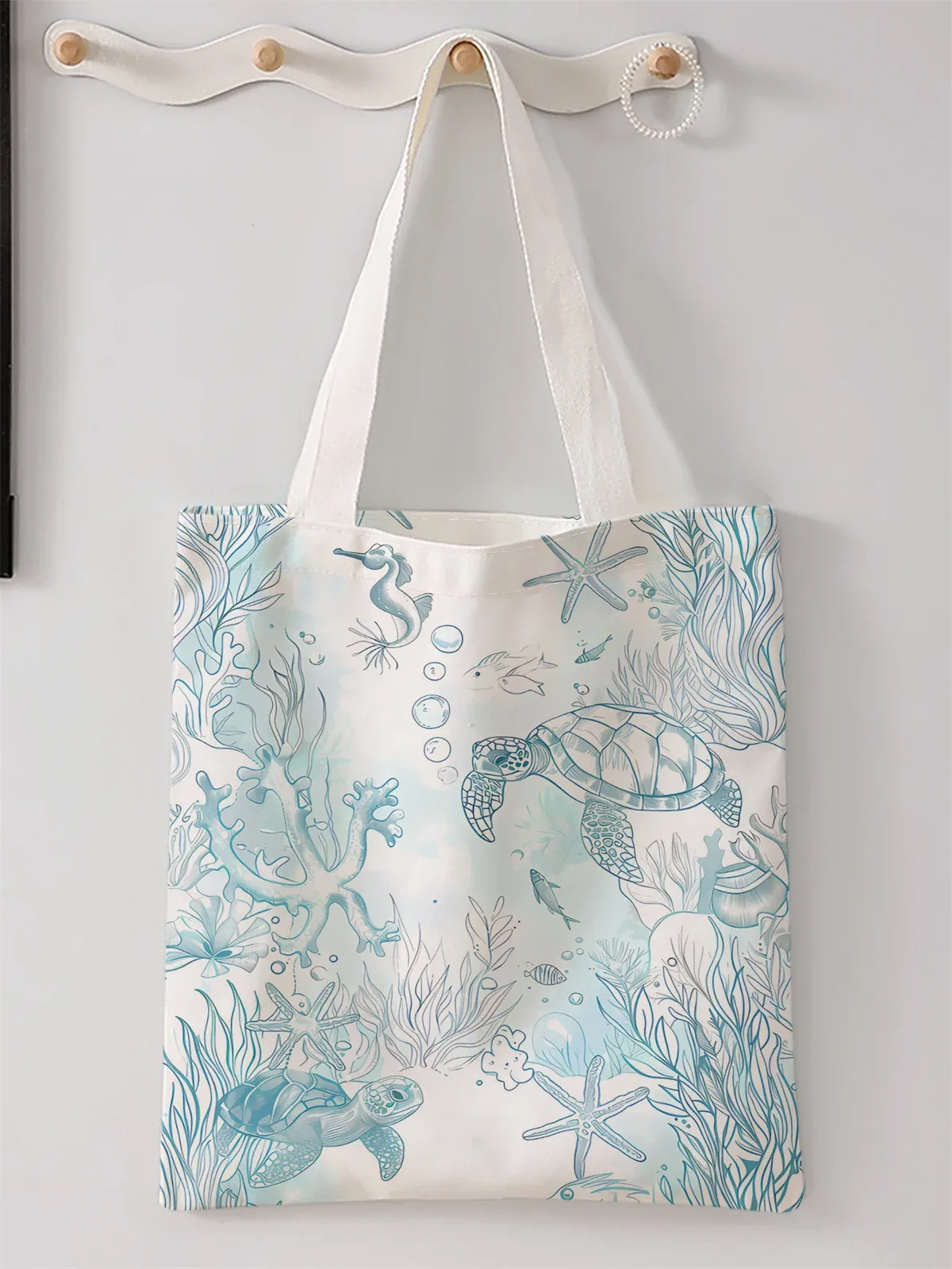 sac à main décontracté imprimé motif tortue, sac à dos réutilisable à la mode, sac à main multifonctionnel, sac de shopping en toile