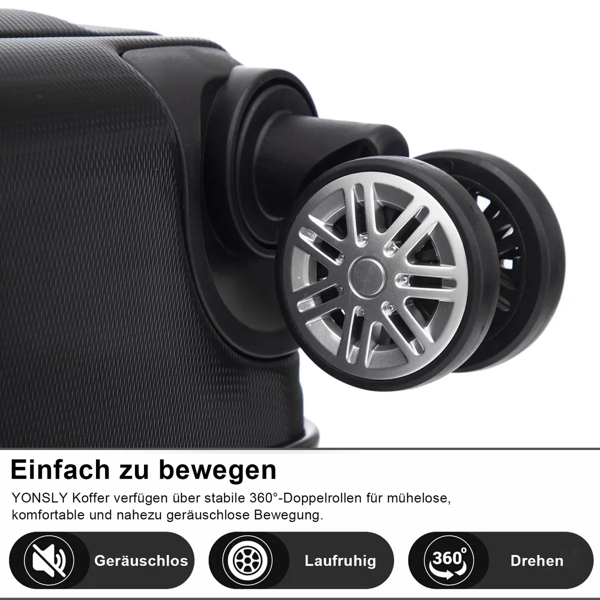 valise yonsly 20/24/28 pouces avec roulettes 360° °     valise trolley à coque rigide noire légère avec 4 roues, serrure à code, poche filet et poignée en caoutchouc pour les voyages d'affaires et les vacances