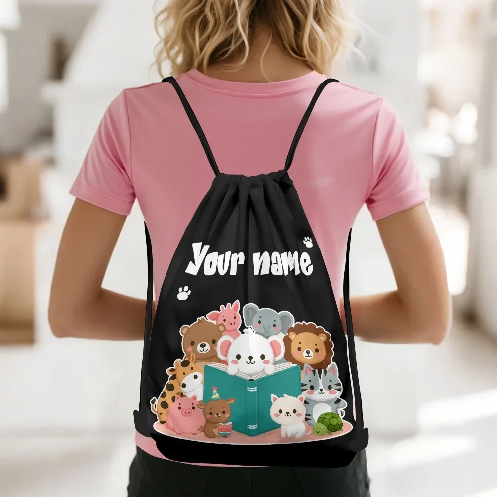 sac à dos à cordon personnalisé avec animaux mignons, sac à livres à cordon avec animaux de dessin animé, sac à cordon pour enfants, école, gymnase
